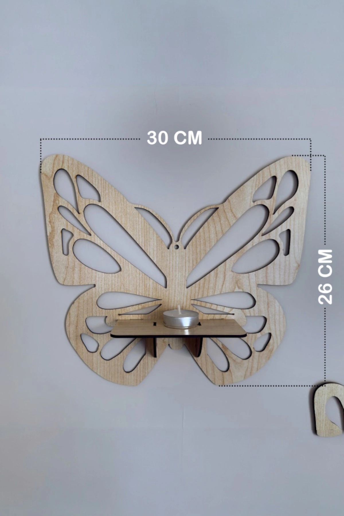 Kelebek Tasarımlı Ahşap Mumluk Seti (3’lü) Açık Meşe | Dekoratif Duvar Mumluğu
