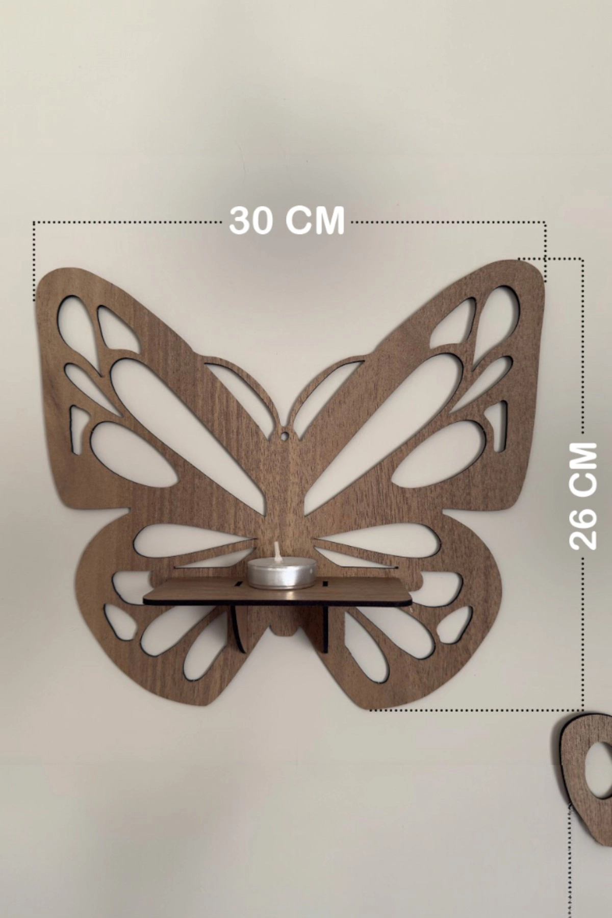 Kelebek Tasarımlı Ahşap Mumluk Seti (3’lü) Ceviz | Dekoratif Duvar Mumluğu