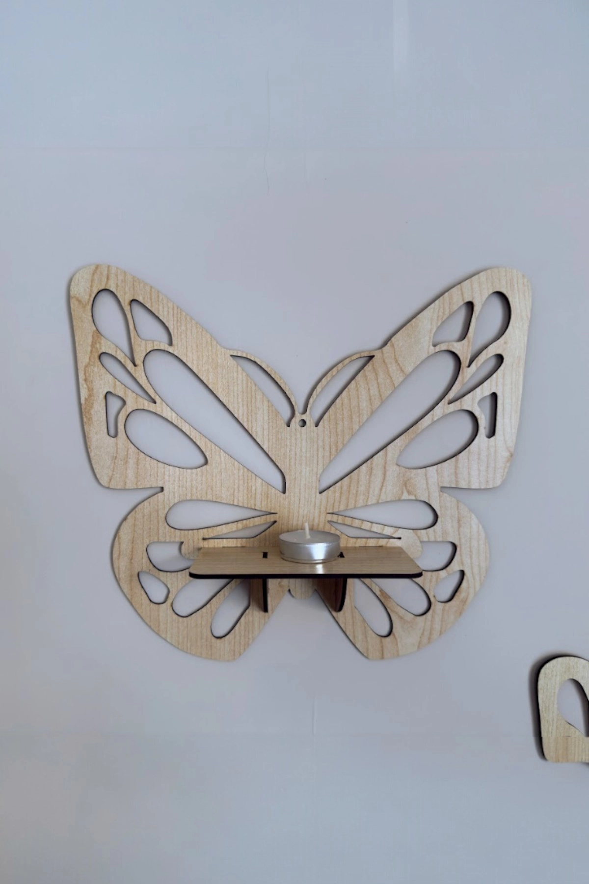 Kelebek Tasarımlı Ahşap Mumluk Seti (3’lü) Açık Meşe | Dekoratif Duvar Mumluğu