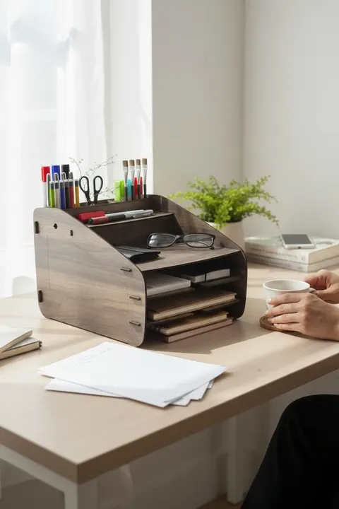 Evrak Rafı Masaüstü Medium Organizer Ceviz Desenli 3mm MDF
