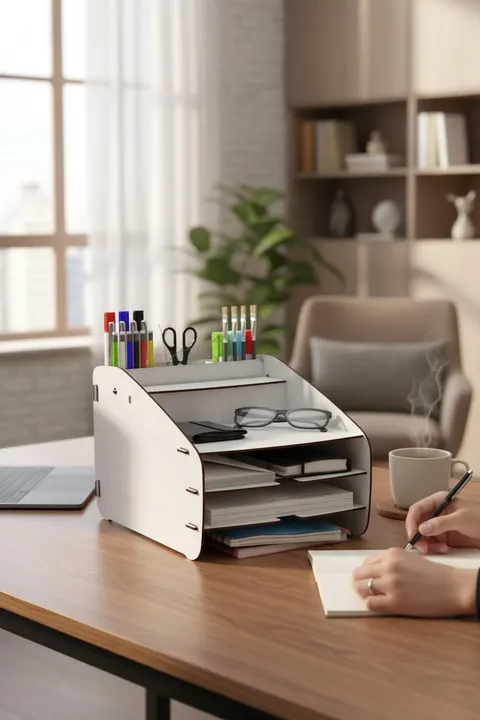 Evrak Rafı Masaüstü Medium Organizer Beyaz 3mm MDF