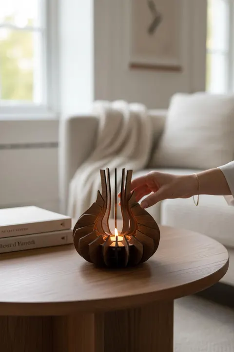 Modern Doğal Ahşap Mumluk – Premium Tealight Mumluk (16 cm)