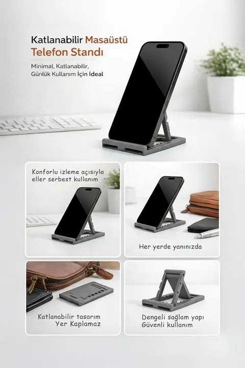 Katlanabilir Masaüstü Telefon ve Tablet Standı (Gri Renk)