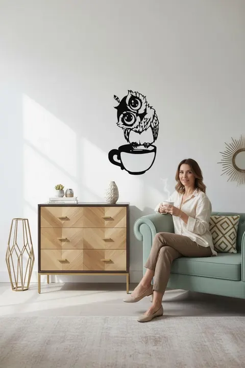Dekoratif Duvar Süsü - Baykuş Kahve - Lazer Kesim 34 x 50cm Siyah MDF