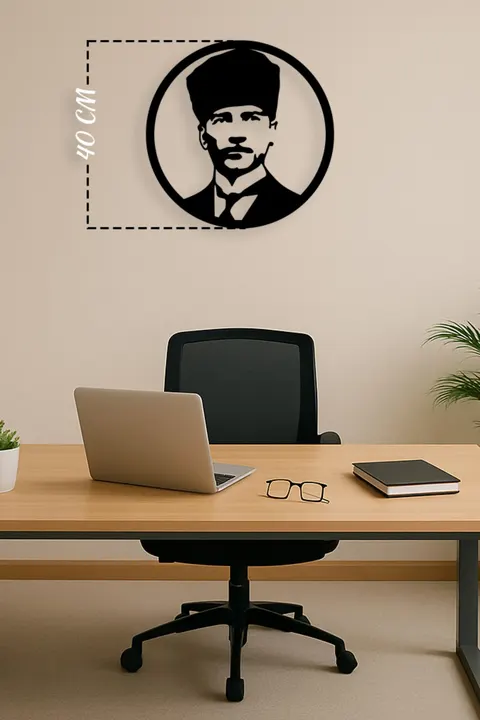 Atatürk Ahşap Lazer Kesim Duvar Süsü 40 cm – Siyah 3mm MDF Dekoratif