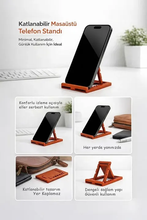 Katlanabilir Masaüstü Telefon ve Tablet Standı (Kahverengi)
