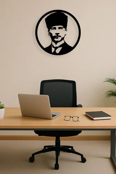 Atatürk Ahşap Lazer Kesim Duvar Süsü 40 cm – Siyah 3mm MDF Dekoratif