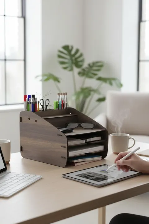 Evrak Rafı Masaüstü Medium Organizer Ceviz Desenli 3mm MDF