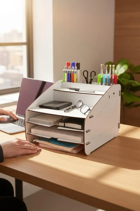Evrak Rafı Masaüstü Medium Organizer Beyaz 3mm MDF
