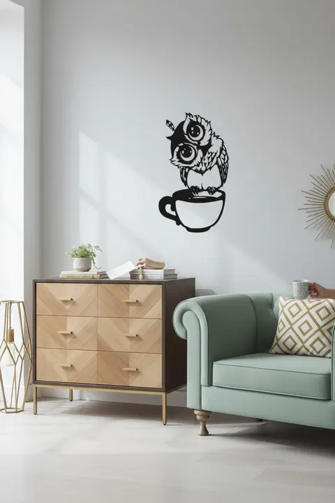 Dekoratif Duvar Süsü - Baykuş Kahve - Lazer Kesim 34 x 50cm Siyah MDF