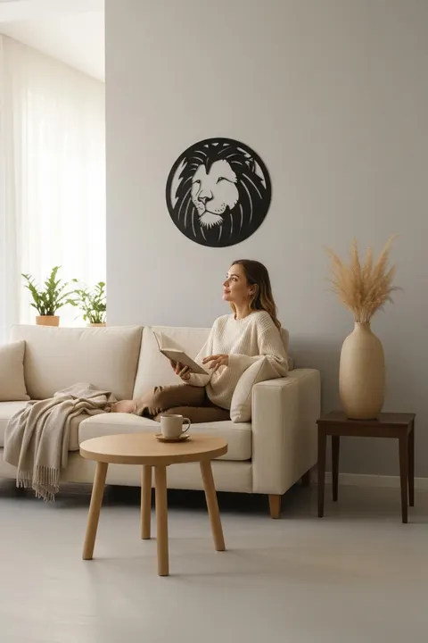 Dekoratif Duvar Süsü - Aslan - Lazer Kesim 40 x 40cm Siyah MDF