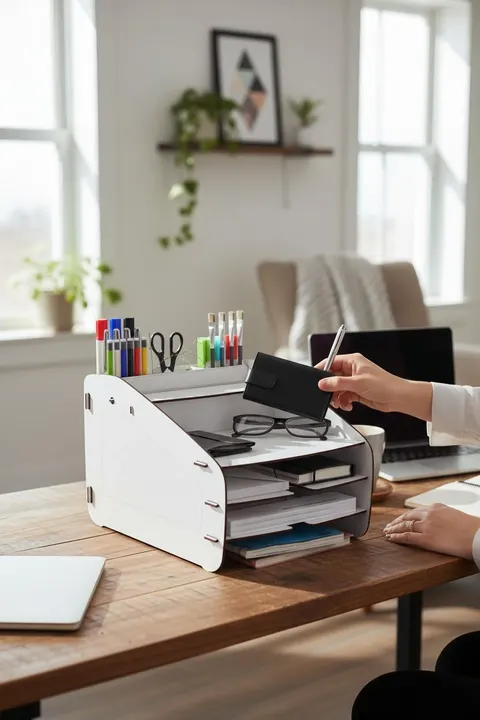 Evrak Rafı Masaüstü Medium Organizer Beyaz 3mm MDF
