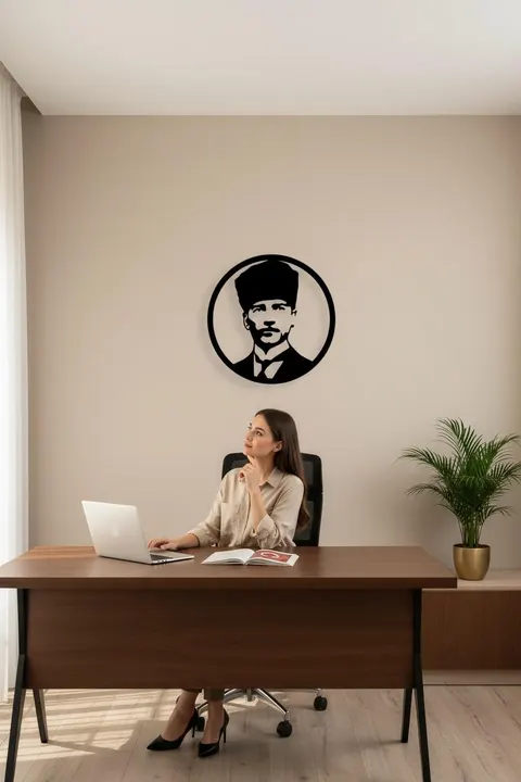 Atatürk Ahşap Lazer Kesim Duvar Süsü 40 cm – Siyah 3mm MDF Dekoratif