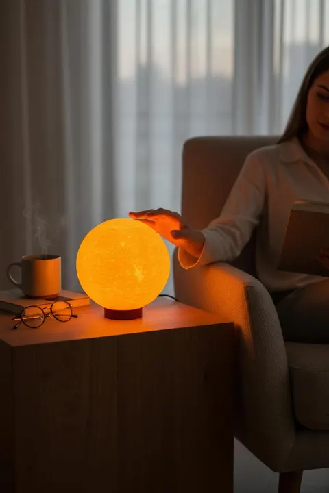 Ay Küre Masa Lambası 17.4 cm Dekoratif Gece Lambası Gün Işığı LED Ampul Dahil