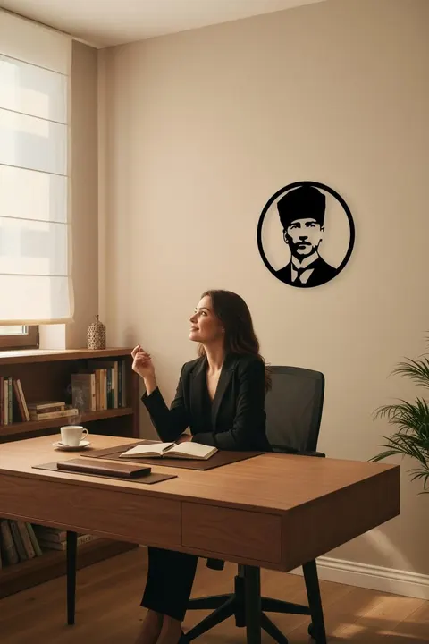 Atatürk Ahşap Lazer Kesim Duvar Süsü 40 cm – Siyah 3mm MDF Dekoratif