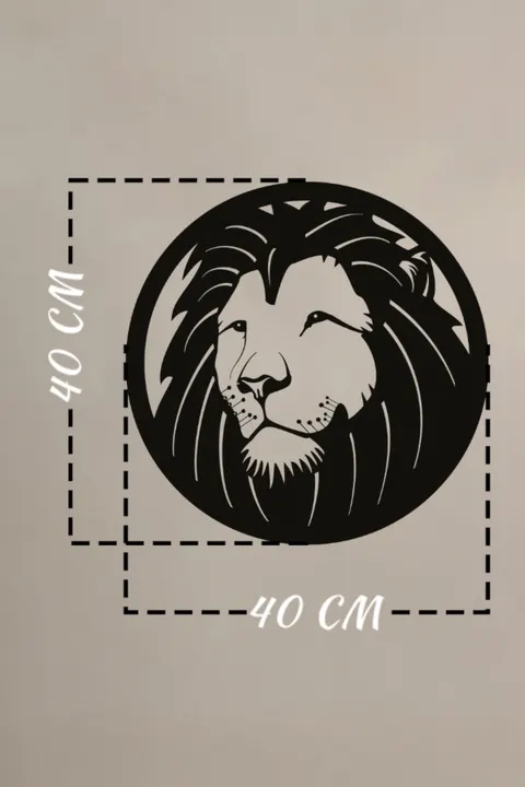Dekoratif Duvar Süsü - Aslan - Lazer Kesim 40 x 40cm Siyah MDF