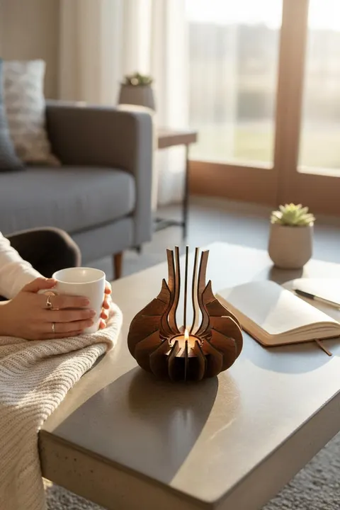 Modern Doğal Ahşap Mumluk – Premium Tealight Mumluk (16 cm)