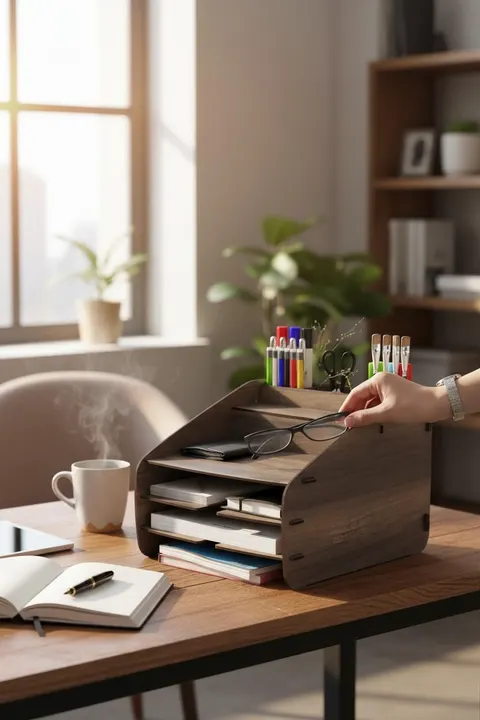 Evrak Rafı Masaüstü Medium Organizer Ceviz Desenli 3mm MDF