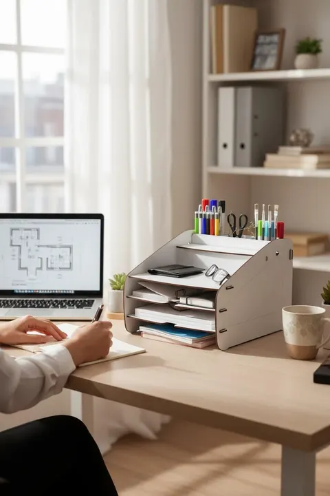 Evrak Rafı Masaüstü Medium Organizer Beyaz 3mm MDF