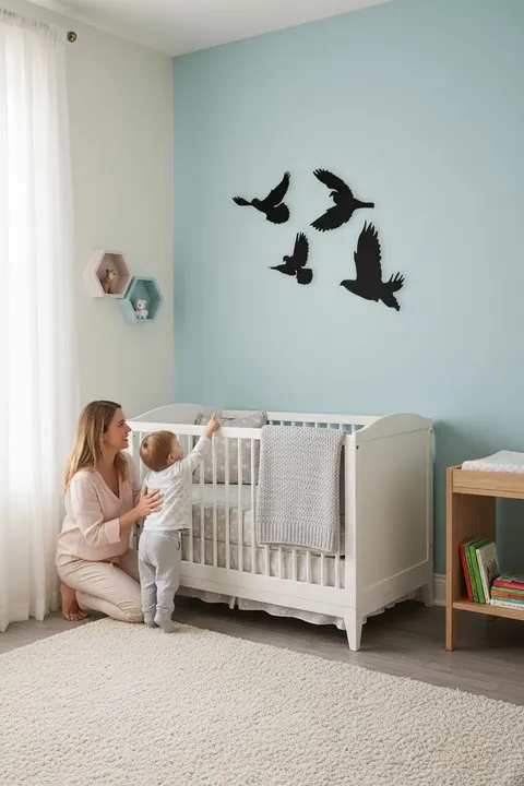Kuş Motifli Duvar Süsü Dekoru Siyah Dekoratif Ahşap MDF 4 Parça 