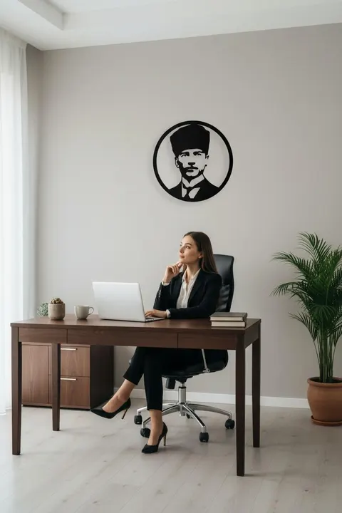 Atatürk Ahşap Lazer Kesim Duvar Süsü 40 cm – Siyah 3mm MDF Dekoratif