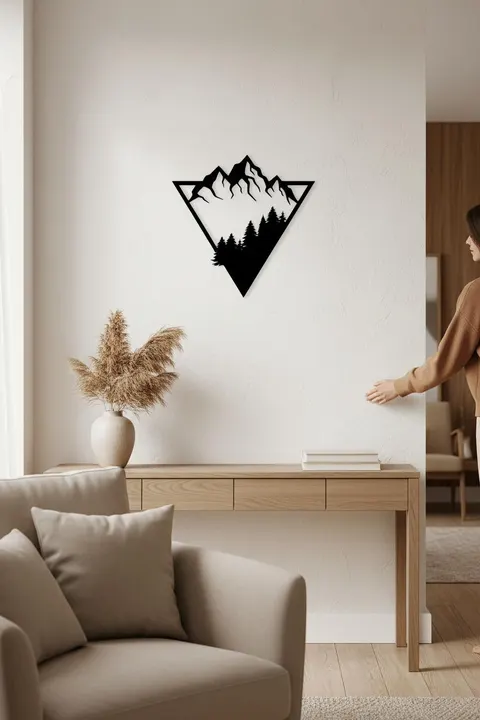 Dekoratif Duvar Süsü - Dağ Tasarım - Lazer Kesim 50 x 50cm Siyah MDF