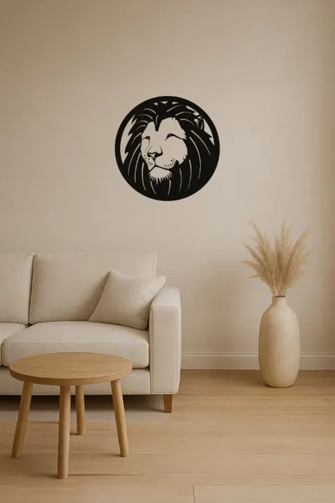 Dekoratif Duvar Süsü - Aslan - Lazer Kesim 40 x 40cm Siyah MDF
