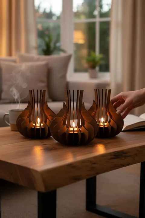 Modern Doğal Ahşap Mumluk – Premium Tealight Mumluk (16 cm)
