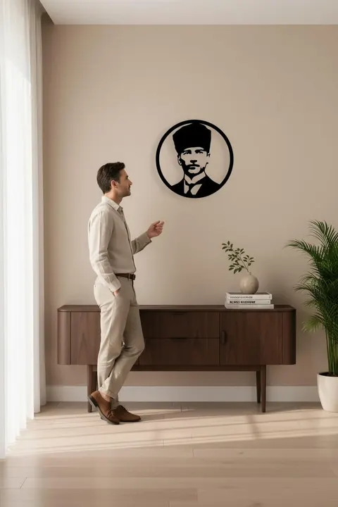 Atatürk Ahşap Lazer Kesim Duvar Süsü 40 cm – Siyah 3mm MDF Dekoratif