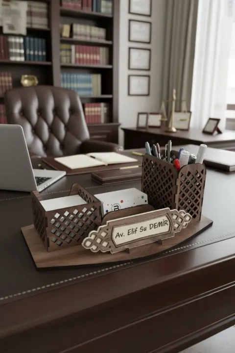İsme Özel Ahşap Masa İsimliği ve Kalemlik LatticeCraft