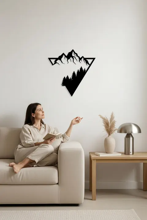 Dekoratif Duvar Süsü - Dağ Tasarım - Lazer Kesim 50 x 50cm Siyah MDF
