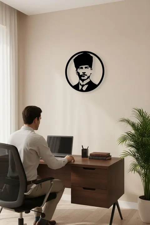 Atatürk Ahşap Lazer Kesim Duvar Süsü 40 cm – Siyah 3mm MDF Dekoratif