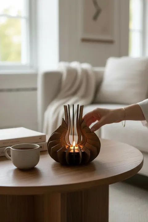 Modern Doğal Ahşap Mumluk – Premium Tealight Mumluk (16 cm)
