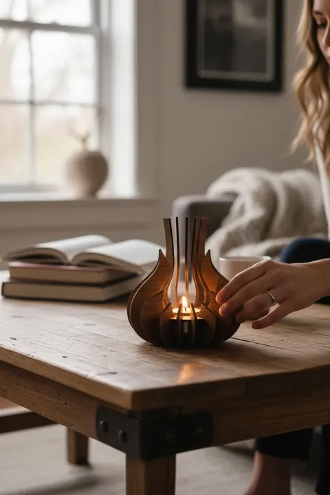 Modern Doğal Ahşap Mumluk – Premium Tealight Mumluk (16 cm)