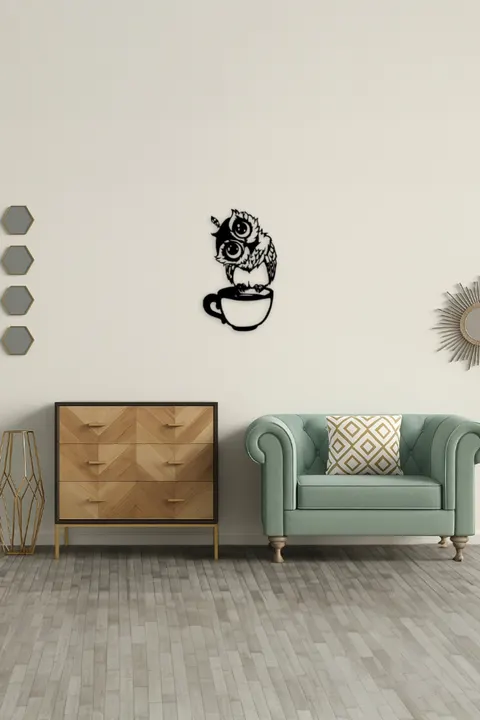 Dekoratif Duvar Süsü - Baykuş Kahve - Lazer Kesim 34 x 50cm Siyah MDF