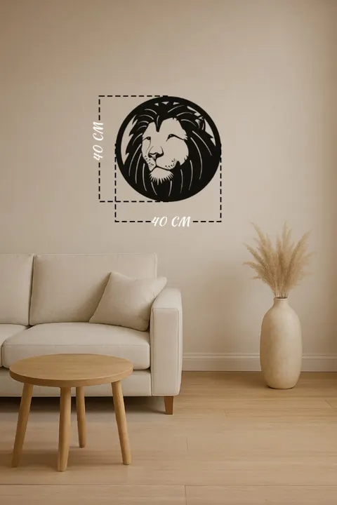Dekoratif Duvar Süsü - Aslan - Lazer Kesim 40 x 40cm Siyah MDF
