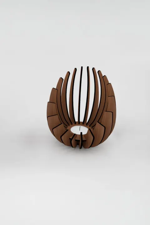 Ceviz Desenli Lotus Mumluk – 3 mm MDF Lazer Kesim, 14 cm