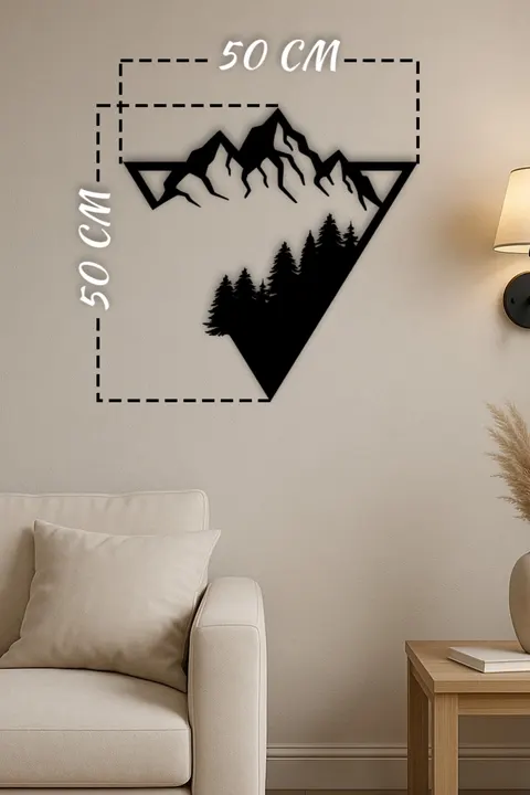 Dekoratif Duvar Süsü - Dağ Tasarım - Lazer Kesim 50 x 50cm Siyah MDF