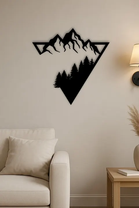 Dekoratif Duvar Süsü - Dağ Tasarım - Lazer Kesim 50 x 50cm Siyah MDF