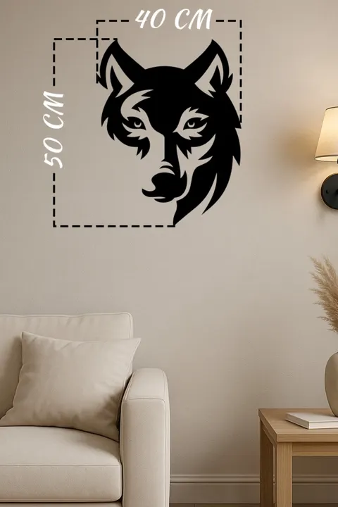Dekoratif Duvar Süsü - Kurt Bakışlı - Lazer Kesim 40 x 50cm Siyah MDF