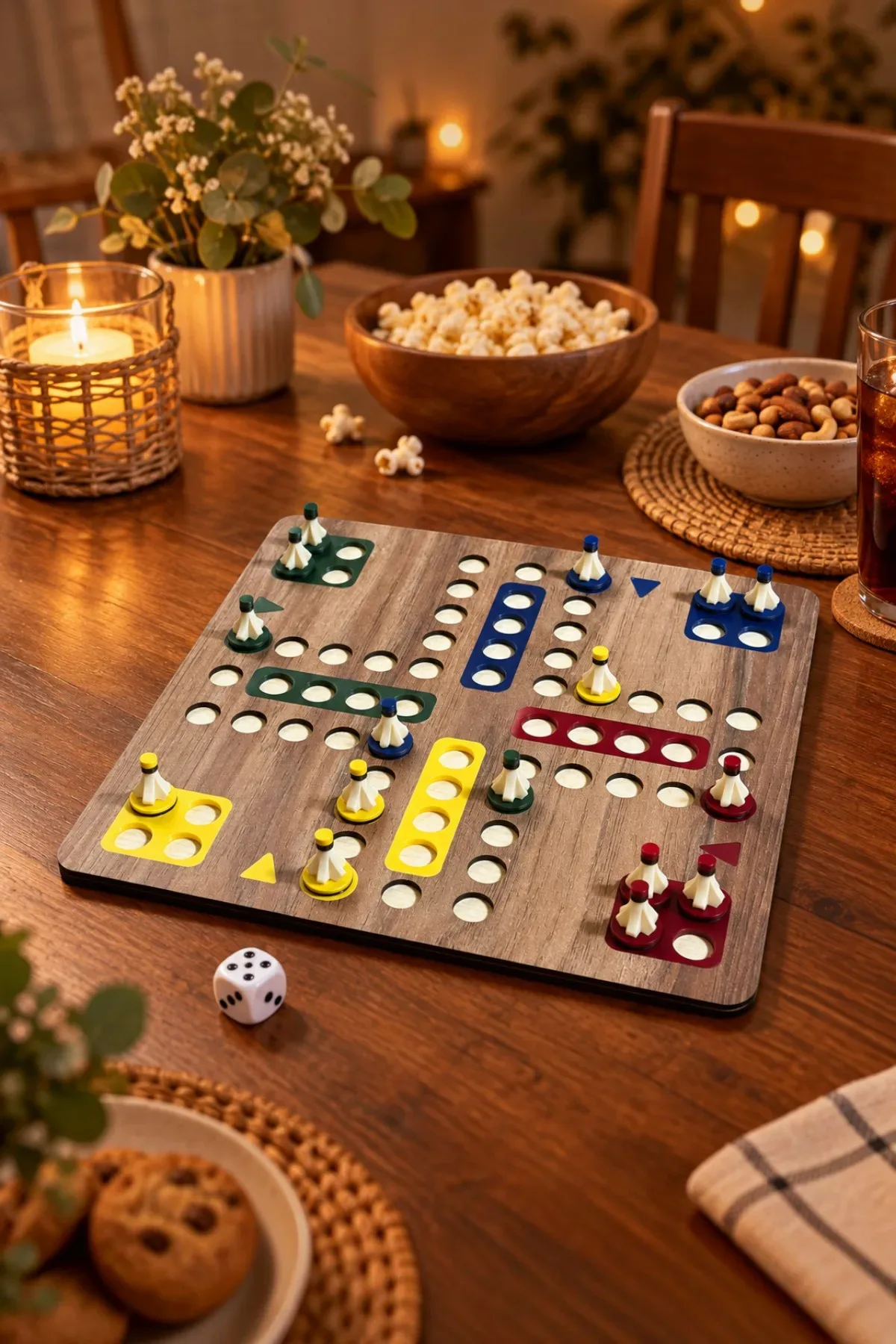 Ludo Party Kızma Birader Oyunu 2-4 Kişilik Ahşap Tabla 23x23 cm